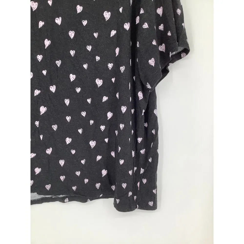 Honeydew Women's XL Black Hearts Jersey Fabric Short Sleeve Pajama Top O13-1